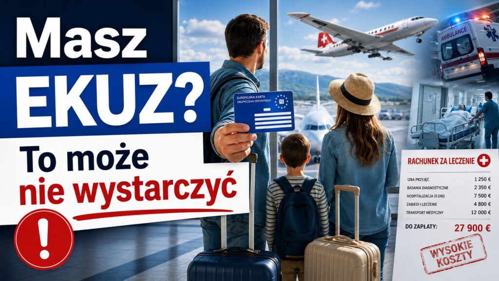 Karta EKUZ na wyjazd za granicę może nie wystarczyć – grafika o kosztach leczenia i ubezpieczeniu podróżnym